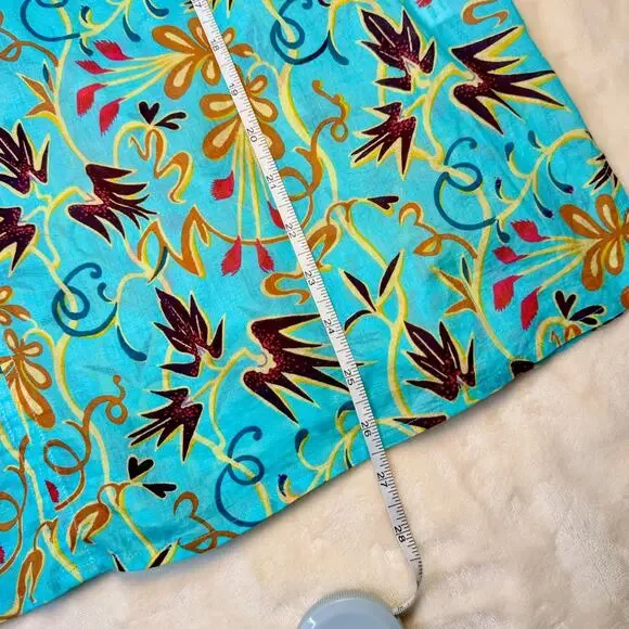 A.L.C. Capri Grotto Turquoise Blouse Aqua Floral Cotton Women’s 12 Boho Resort - Picture 5 of 16